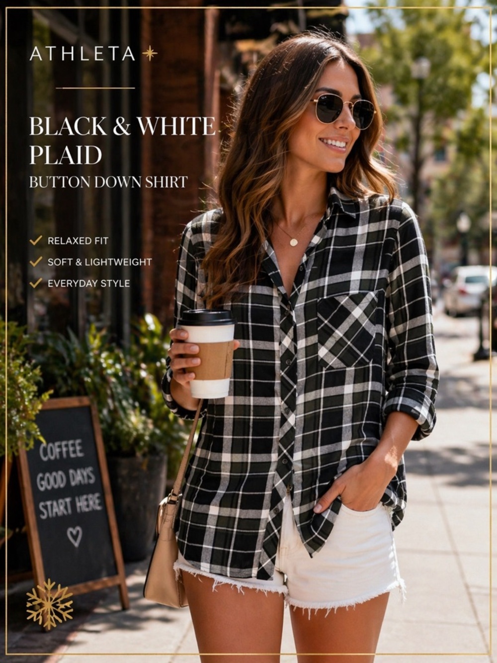 🔥Athleta Black White Plaid Button Down Shirt | Summer Coffee Run Street Style To